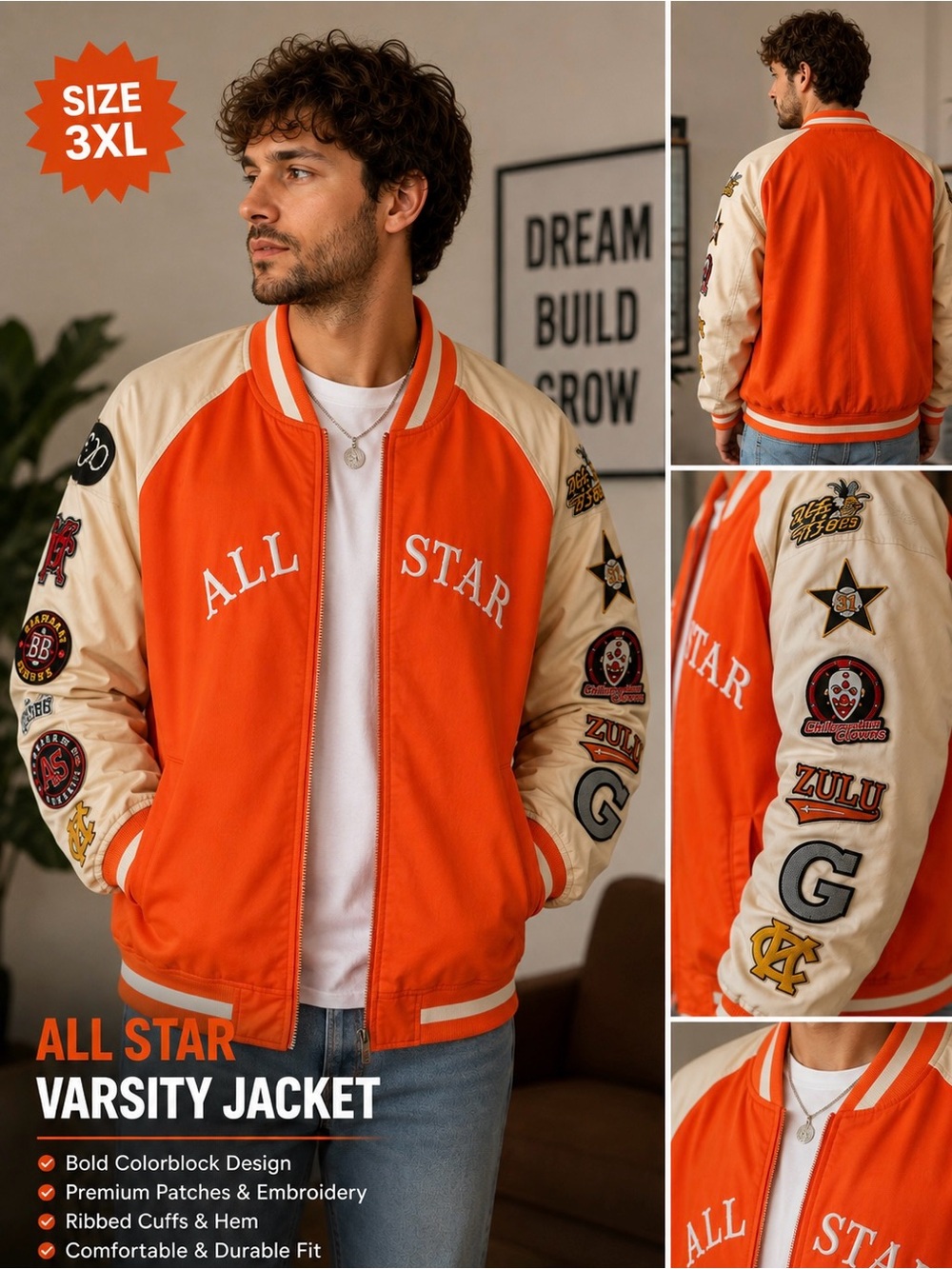 All Star Orange & Cream or Blu & Cream Varsity Jacket
